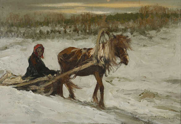 Туржанский Леонард Викторович. Женщина в санях в деревне